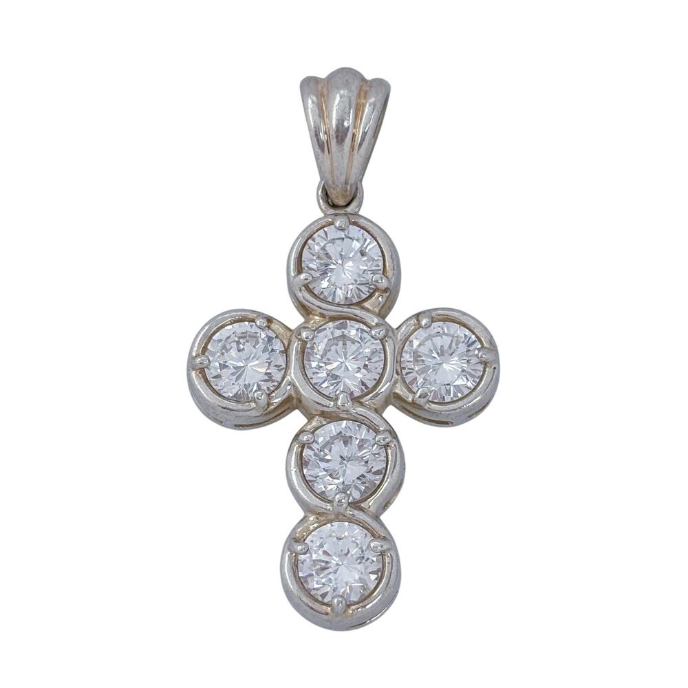 Vintage Sterling Silver 925 Cubic Zirconia Cross Pendant
